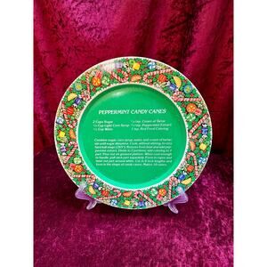 Vintage Christmas Recipe Metal Cookie Tray Peppermint Candy Canes House of Lloyd